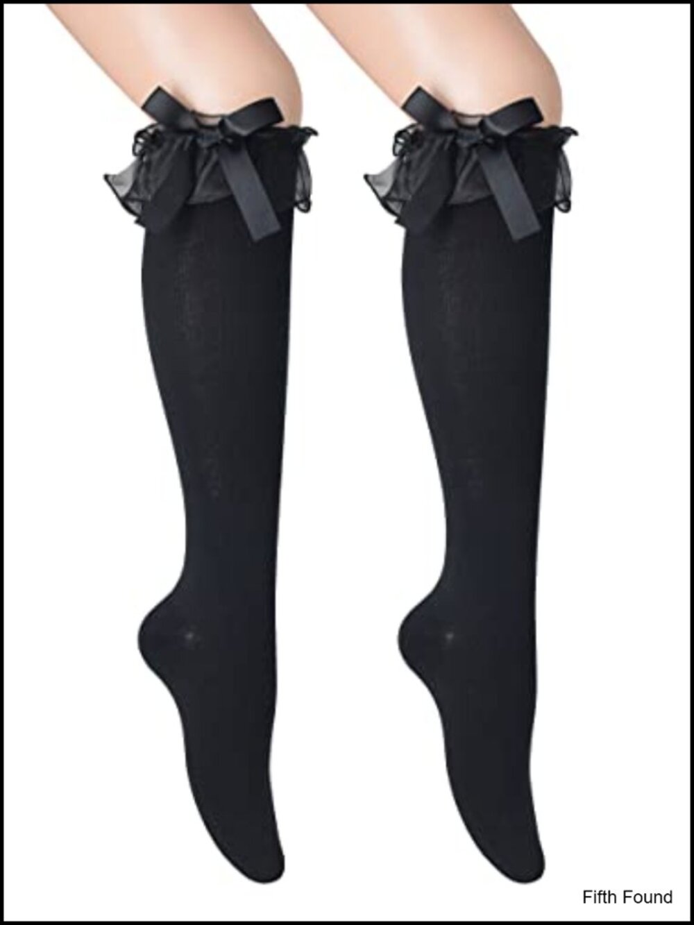 Cotton Knee High Socks Lace Ruffle Trim Calf Socks Bow Style